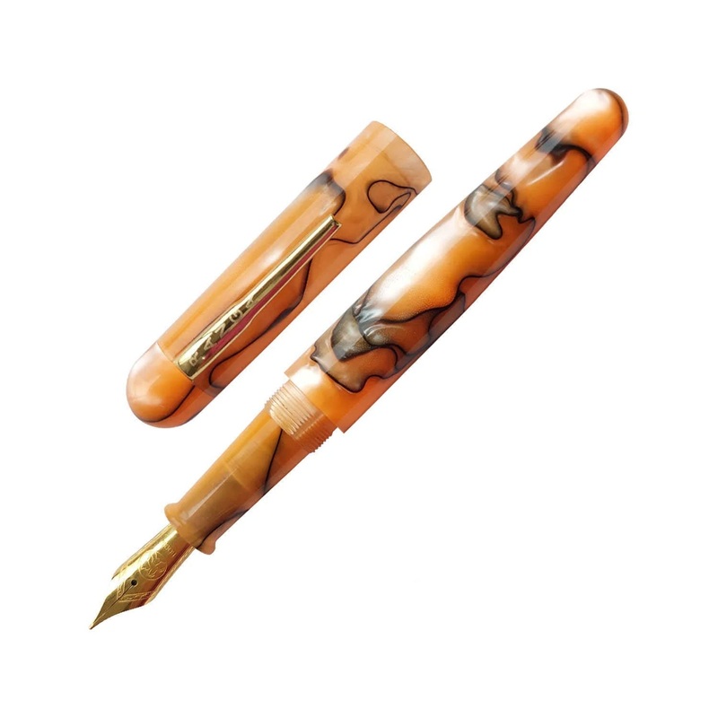 Ranga Pens Model 4C Regular Acrylic Fountain Pen, Orange Black Swirl - Steel Nib