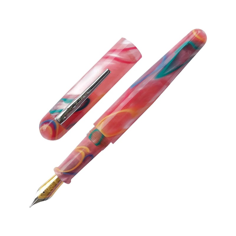 Ranga Pens Model 4C Regular Acrylic Fountain Pen, Pink With Colored Rings - Steel Nib