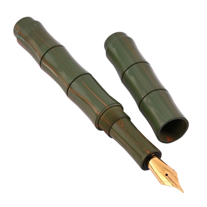 Ranga Regular Bamboo Premium Ebonite Fountain Pen - Green/White/Orange Woodgrain