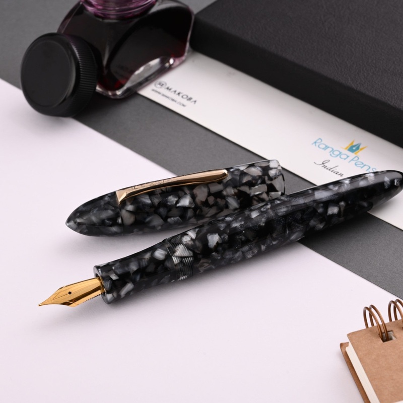 Ranga Splendour Torpedo Premium Acrylic Fountain Pen - Black Cracked Ice GT