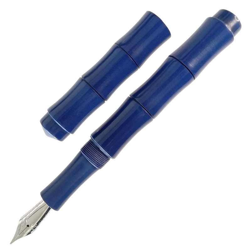 Ranga Thin Bamboo Premium Ebonite Fountain Pen, Solid Blue - Steel Nib