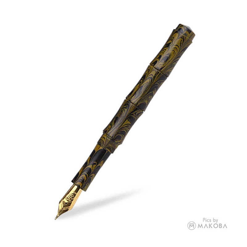 Ranga Thin Bamboo Regular Ebonite Fountain Pen, Yellow Ripple - Steel Nib