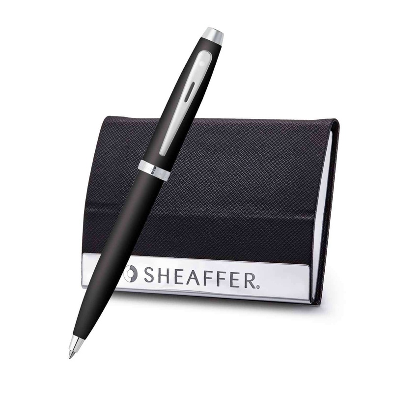 Sheaffer Gift Set - 100 Series Matte Black Ball Pen with Card Holder