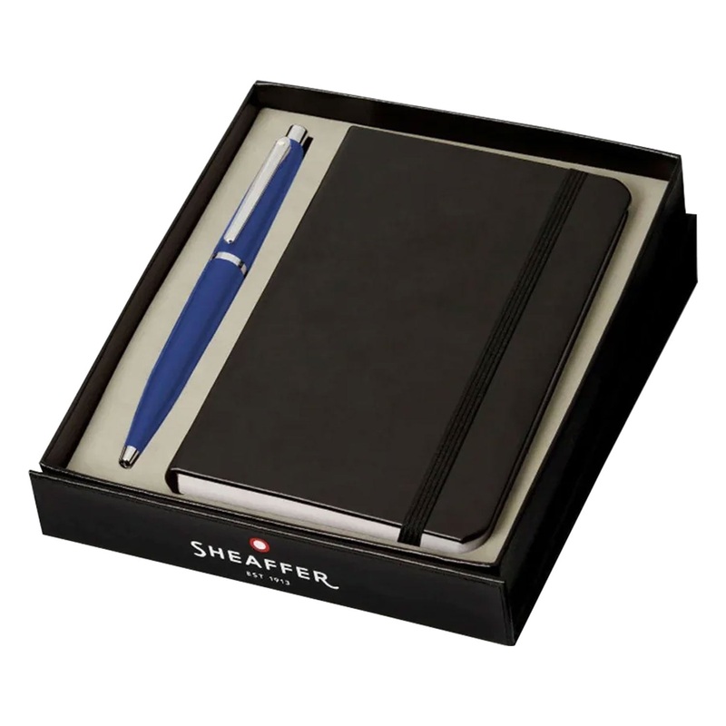 Sheaffer Gift Set - VFM Neon Blue Ball Pen with A6 Black Notebook